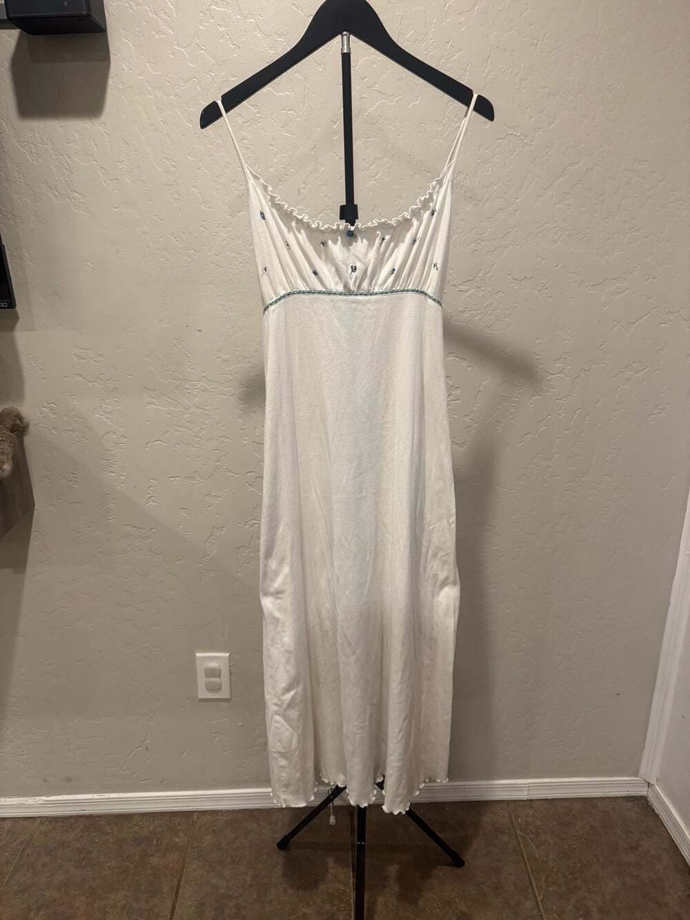 Y2K Oscar De La Renta Pink Label Dress Size S White Floral Cotton